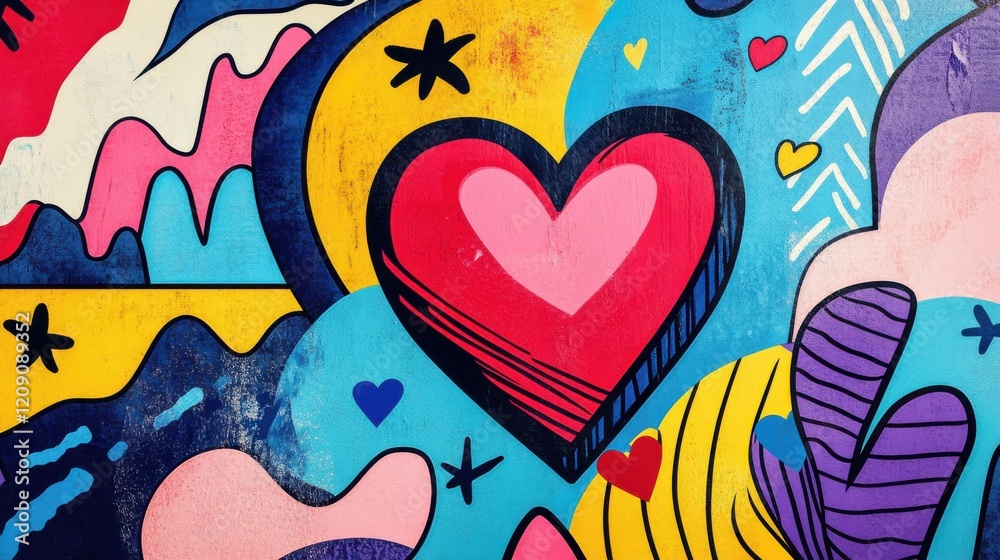 Obraz premium Creative Valentines Day retro 80s style with artistic hand-drawn details and modern aesthetics