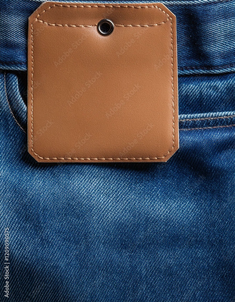 Blue Jeans denim pant with blank leather label tag Blue Jeans denim pant with blank leather label tag