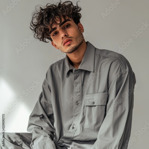 Grey Gen Z Fashion Clothing for Modern Youth, potential usecase for fashion and lifestyle imagery photo