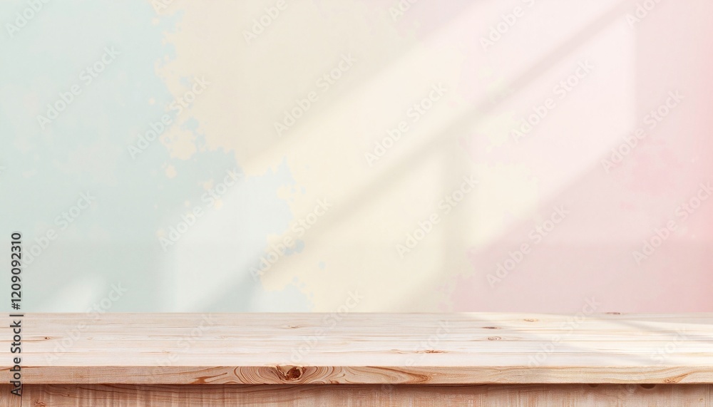 Rustic Wooden Table on Stylish Pastel Wall Background Ideal for Product Display and Marketing Rustic Wooden Table on Stylish Pastel Wall Background Ideal for Product Display and Marketing