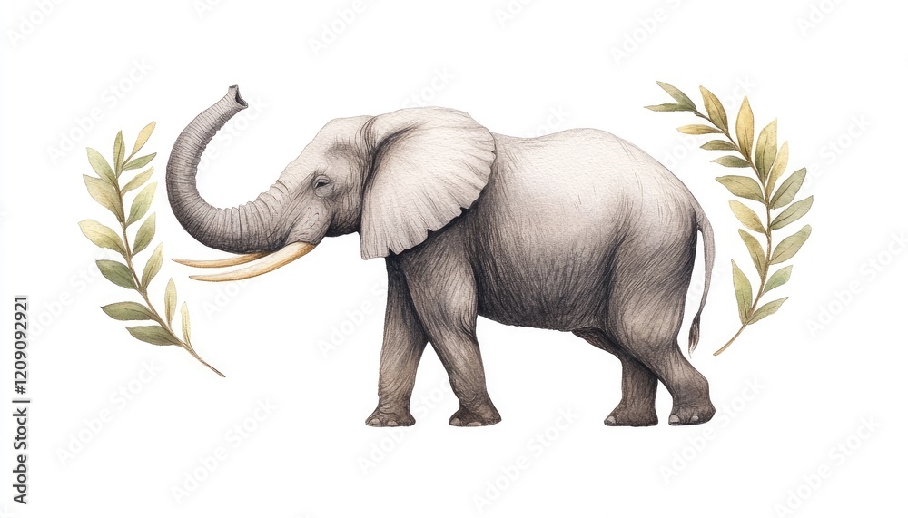 Fototapeta premium A majestic elephant walking gracefully amidst green leaves, symbolizing wildlife conservation and nature's beauty