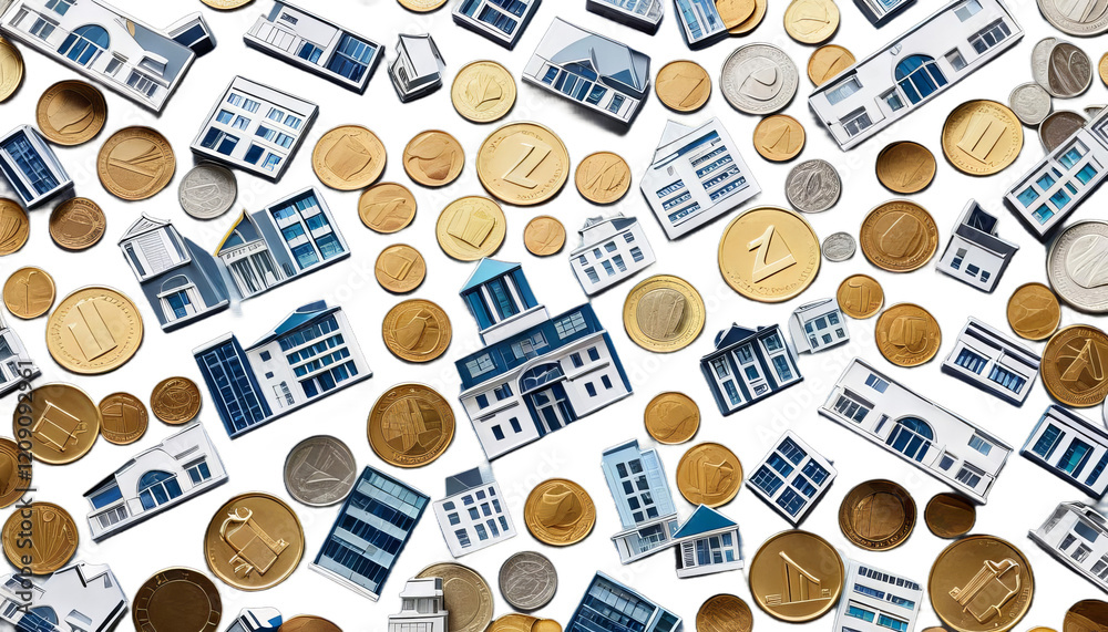 finance background buildings business abstract coins building coin money investment market property currency growth real home estate