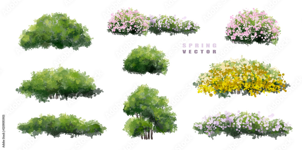 Vector of tree or blooming  side view isolated on white background ,watercolor tree elevation for landscape concept,environment scene,eco design,blossom garden for spring