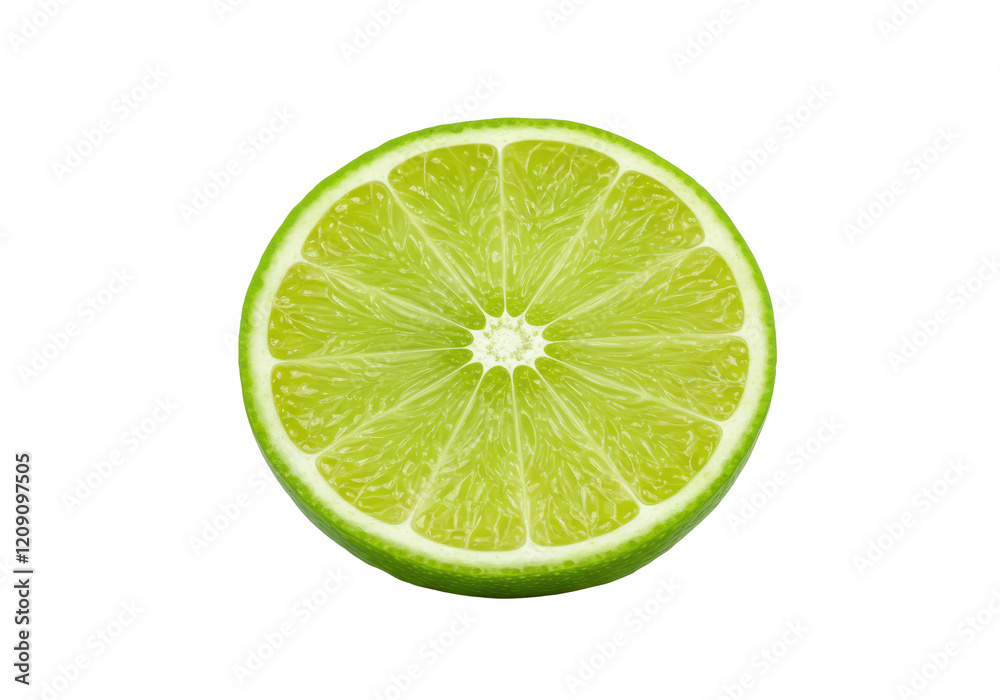 Fresh green lime slice with juicy texture, isolated on white background Fresh green lime slice with juicy texture, isolated on white background