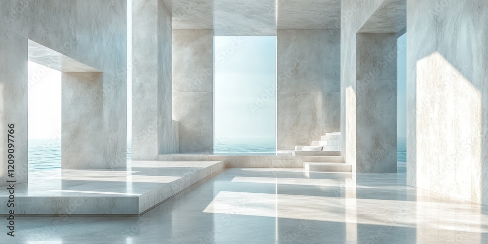 Fototapeta premium Minimalist Product Display Podium with White Geometric Blocks and Soft Shadows