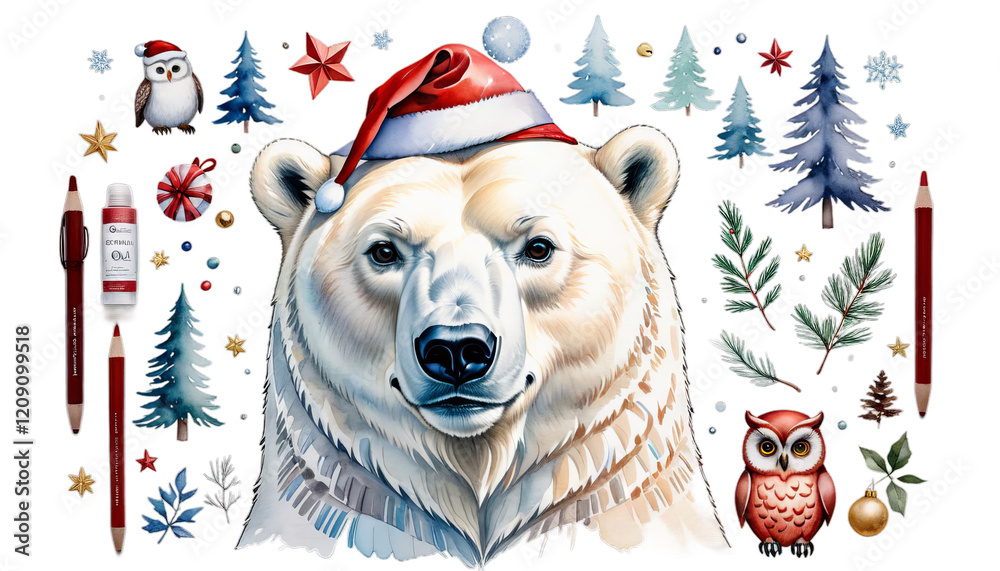 bear pencil owl illustration polar christmas ad watercolor drawing animal art background beautiful bird card cartoon character cheerful closeup cute decoration decorative design