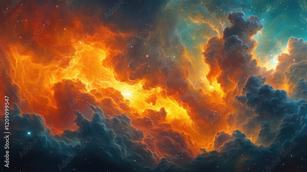 Fiery nebula cosmic cloudscape, space background, art Fiery nebula cosmic cloudscape, space background, art
