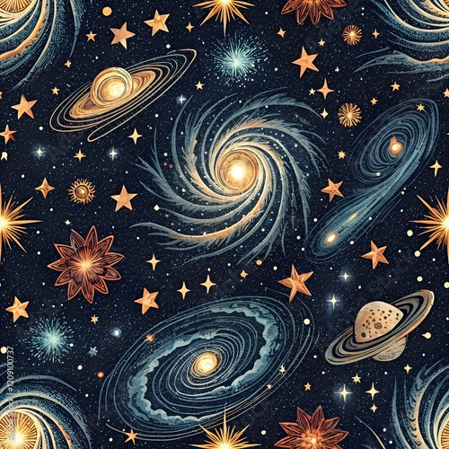 Seamless starry night background with a cosmic design photo