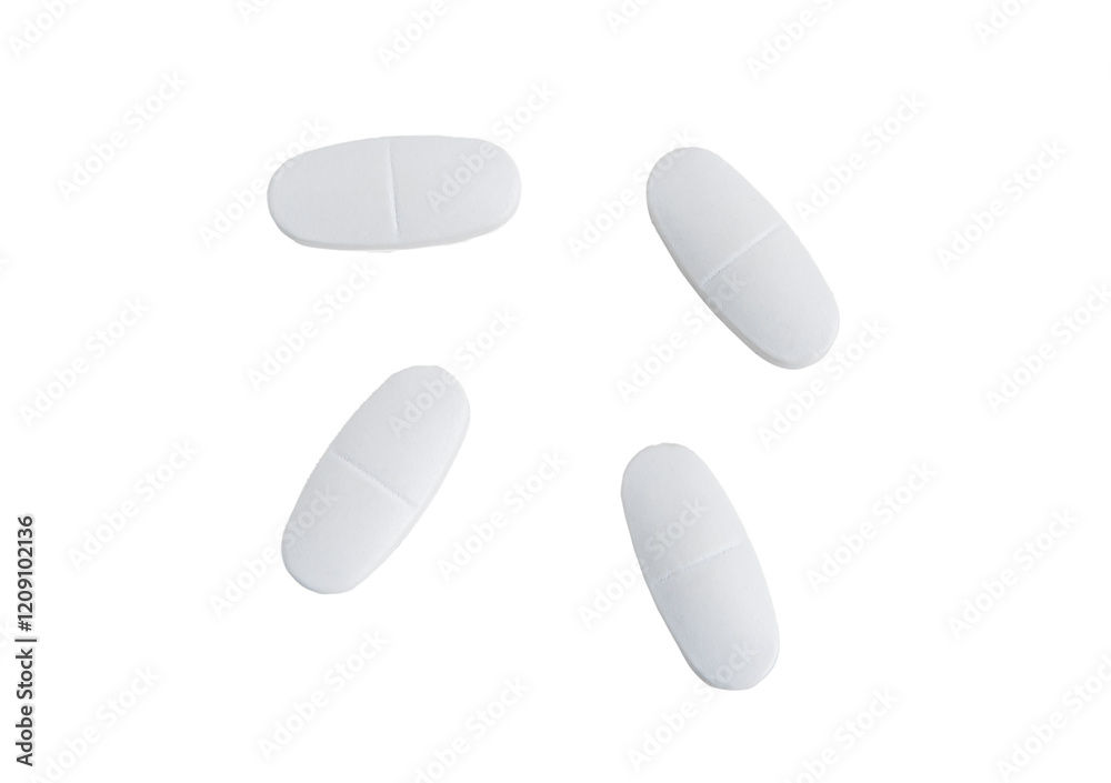 White pills on a white isolated background White pills on a white isolated background