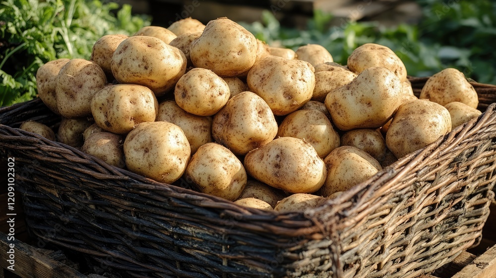 Fresh potatoes basket farm market harvest Fresh potatoes basket farm market harvest