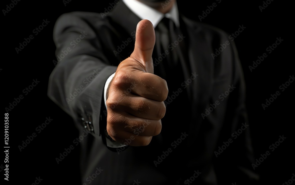 A businessman in a suit showing a thumbs up gesture A businessman in a suit showing a thumbs up gesture