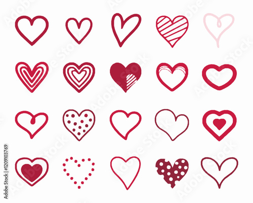 Red romantic hearts on white background 