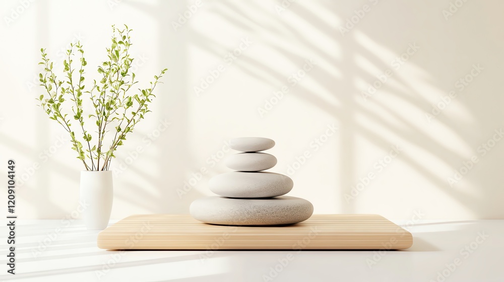 Zen stones with greenery for relaxation and peace. Zen stones with greenery for relaxation and peace.