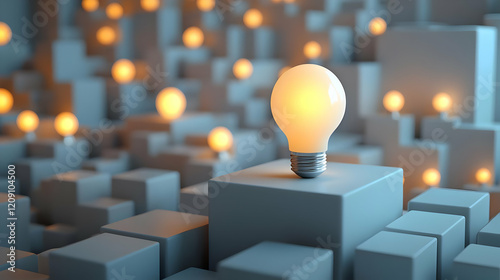 Bright Ideas Shine Among Cubes, Innovation Concept Glows