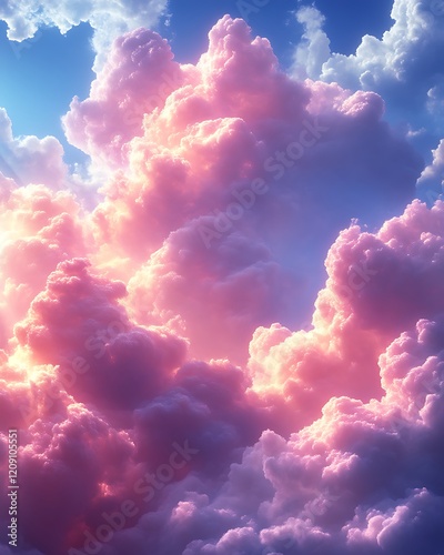 Dreamy pink and purple cloudscape at sunset.