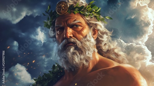 Zeus, the supreme ruler of mount olympus and the king of the greek gods in mythology.