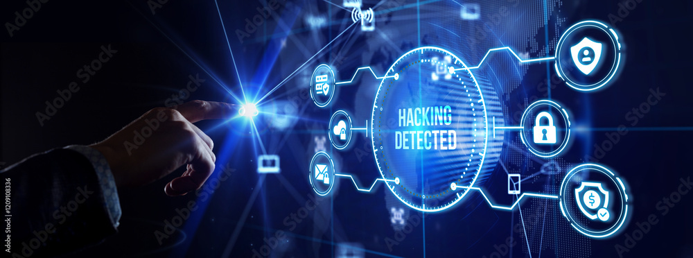 Naklejka premium Hacking Detected. Concept meaning activities that seek to compromise affairs are exposed Entering New Programming Codes.