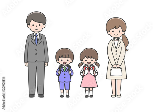 入学式の子どもたちと両親
