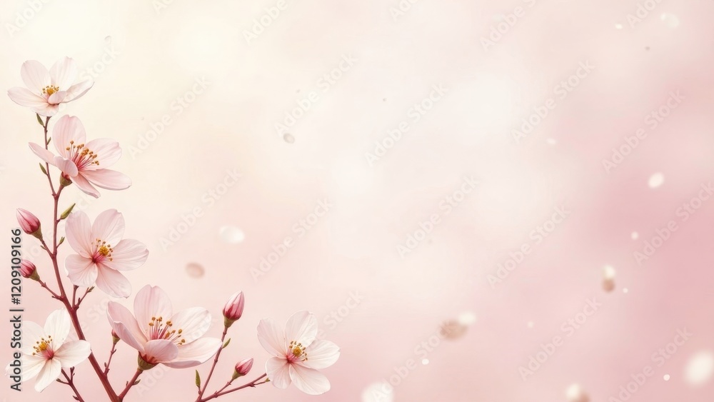 Delicate Pink Blossoms on Branch with Soft Blurred Background, Perfect for Springtime Designs and Feminine Themes
