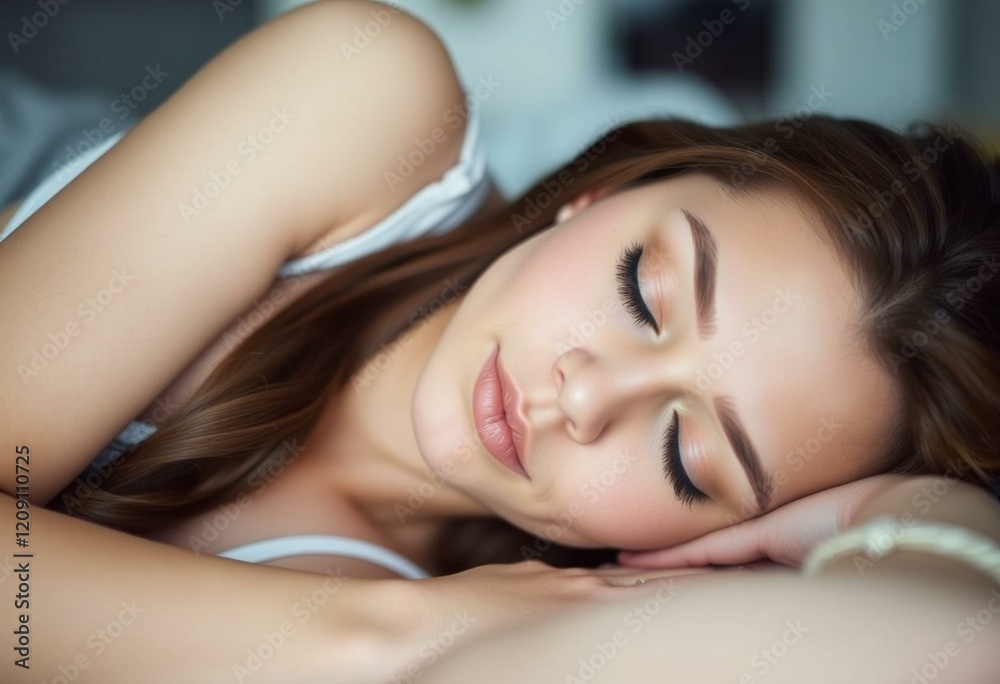 Sleeping female portrait with relaxed face and blurred background Sleeping female portrait with relaxed face and blurred background