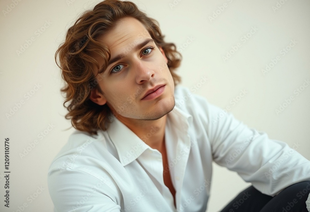 Portrait of a man with long hair, thoughtful expression Portrait of a man with long hair, thoughtful expression