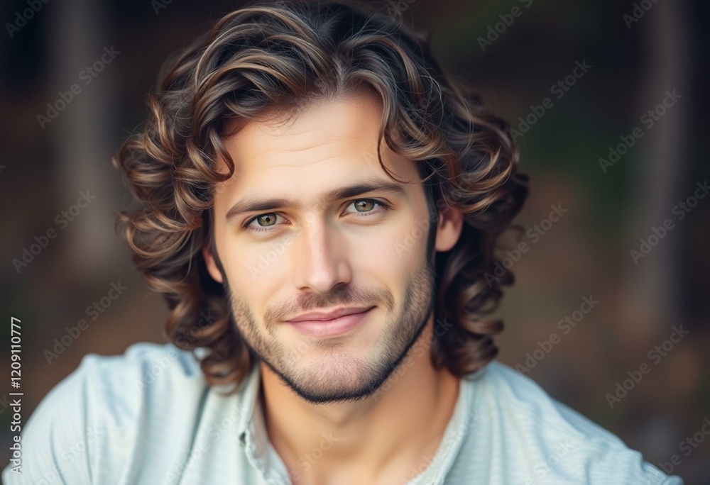 Portrait of a man with long hair in a natural setting Portrait of a man with long hair in a natural setting