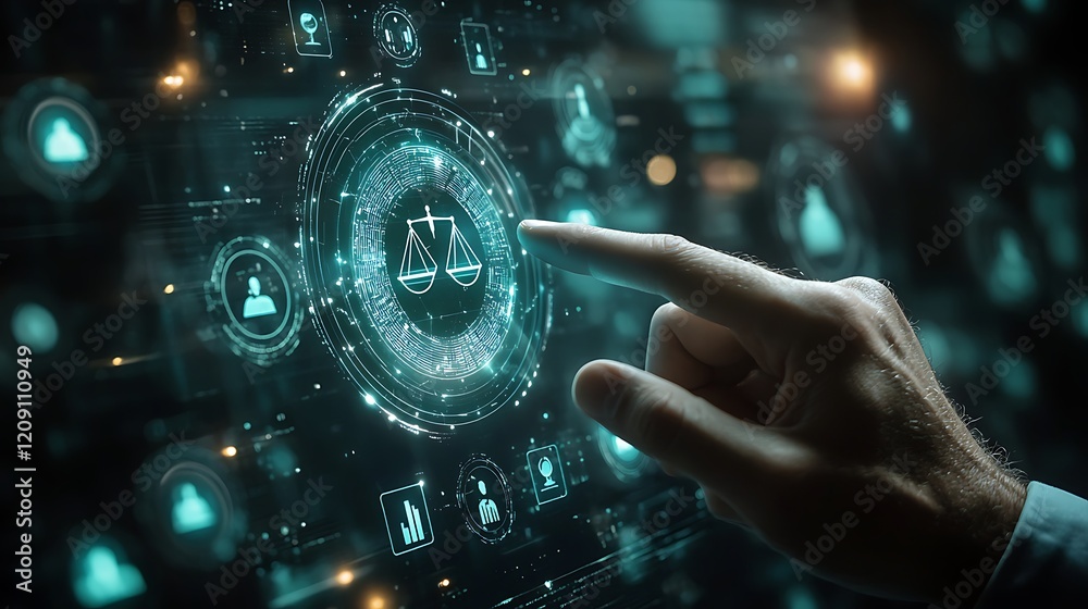 Obraz premium A businessman is touching the law icon on a virtual screen