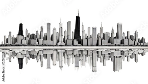 Wallpaper Mural illustration black chicago look feel ink skyline hand detailed white drawn panorama panoramic wide city landscape skyscraper america architecture background banner beautiful Torontodigital.ca