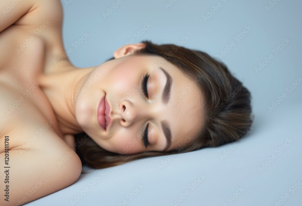 Sleeping female portrait with subtle gradient background Sleeping female portrait with subtle gradient background