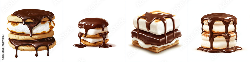Delicious chocolate smores stacked with marshmallows and drizzled chocolate Delicious chocolate smores stacked with marshmallows and drizzled chocolate