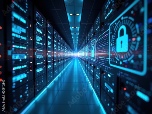 Exploring advanced quantum networks in a futuristic data center with secure technology and vibrant digital interfaces