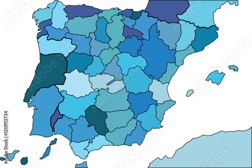 Spain map with regions vector illustration,Spain Political map and administrative divisions, vector illustration map of Spain with borders, colorful map of Spain with states, cities, Provinces	