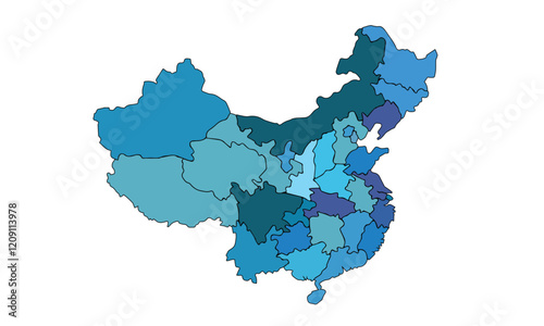 Map of China with regions vector illustration,China Political map and administrative divisions, vector illustration map of China with borders, colorful map of China with states.