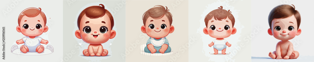 Fototapeta premium vector collection of cute babies smiling sweetly