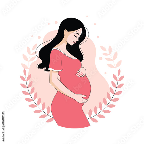 Flat vector illustration Portrait of pregnant woman. Concept of pregnancy and motherhood.