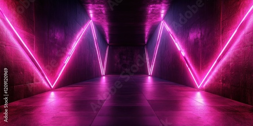Futuristic Corridor Neon Lights Minimalist Geometry Modern Architecture 3D Render Grunge Background Showcase