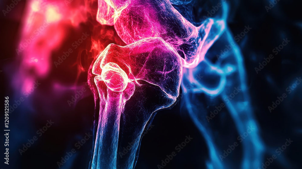 glowing representation of knee joint, showcasing intricate details and vibrant colors glowing representation of knee joint, showcasing intricate details and vibrant colors