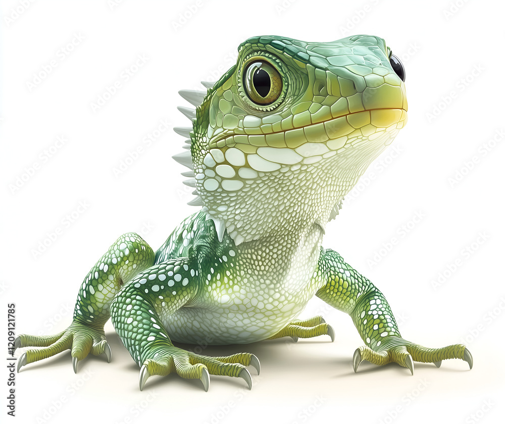 Obraz premium green lizard with white dots on its body, clipart style isolated on white background