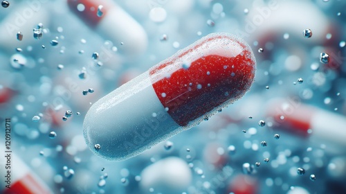 Medical balancing act. A group of medicine pills and antibiotics balancing on top of each other. 