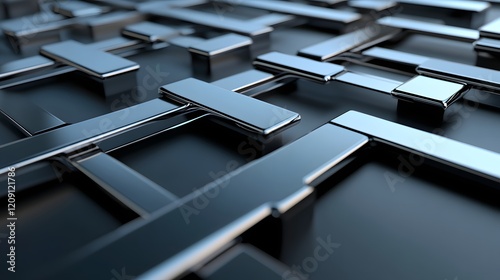 Chrome Blocks Interlock Abstractly in 3D