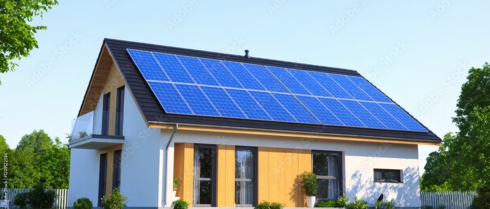 Fototapeta premium A modern house with solar panel technology on it