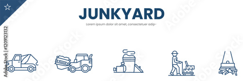 Junkyard Icon Set . Waste, metal, plastic . Vector Illustration 

