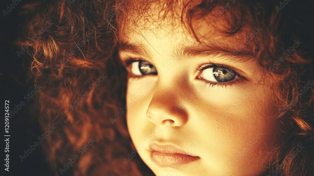 Portrait of a Young Girl with Curly Red Hair and Blue Eyes Portrait of a Young Girl with Curly Red Hair and Blue Eyes