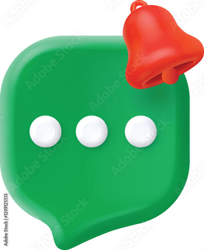 Green speech bubble with three white dots inside and a yellow bell on top, symbolizing a notification or alert for a new message.