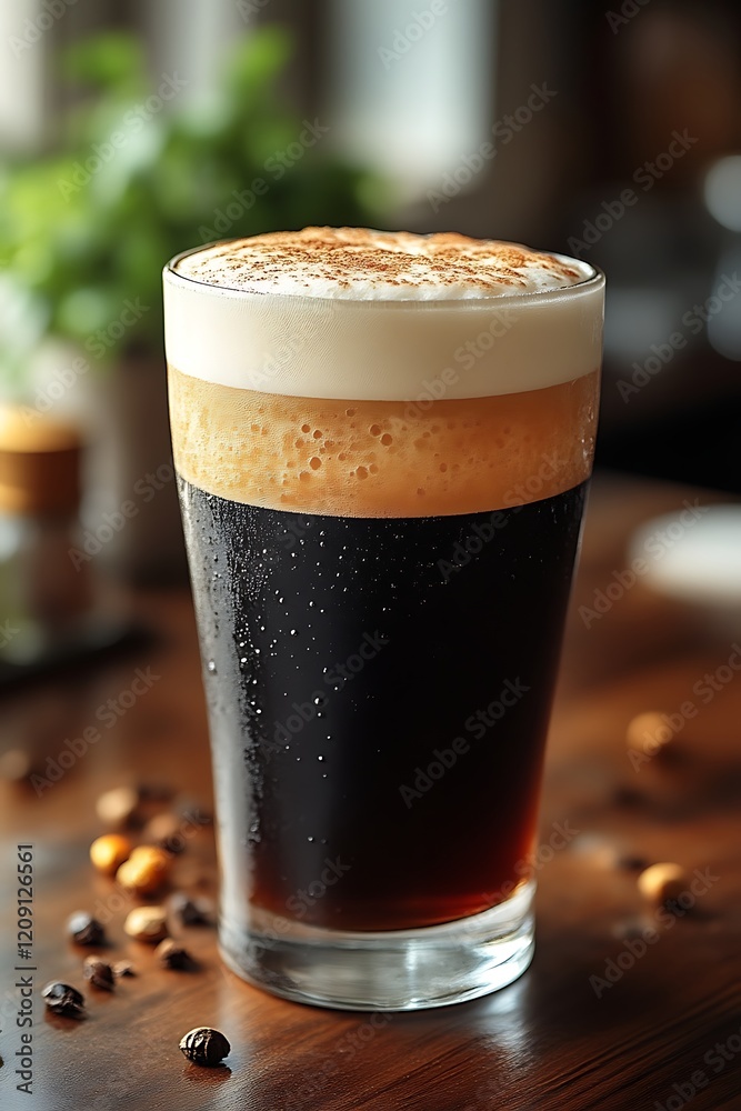 Iced coffee with milk foam and cinnamon. Iced coffee with milk foam and cinnamon.