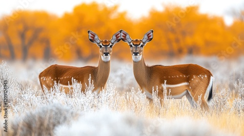 Impala pair, savanna grassland, autumn foliage, wildlife viewing