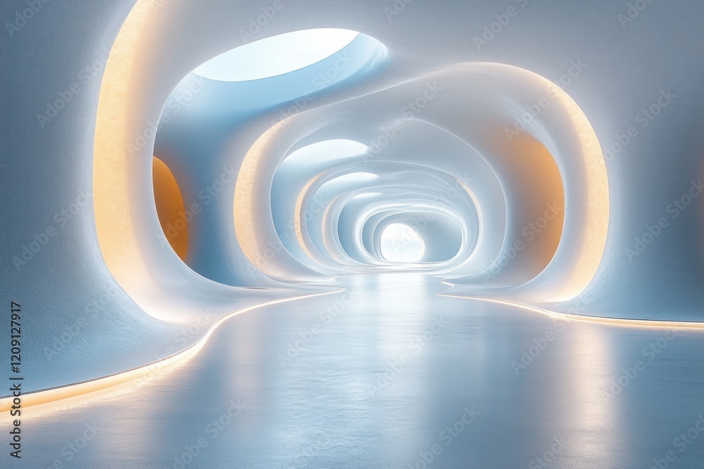 Obraz premium Futuristic Abstract Minimalistic Architecture with Smooth Flowing Lines and Serene Atmosphere