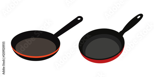 red frying pan isolated on white background