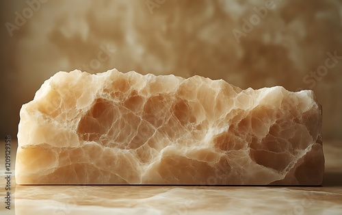 Raw onyx stone block on surface.