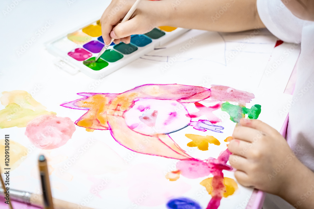 child painting a picture with school supplies, preschool child painting, child drawing a rainbow, child doing homework. child painting a picture with school supplies, preschool child painting, child drawing a rainbow, child doing homework.